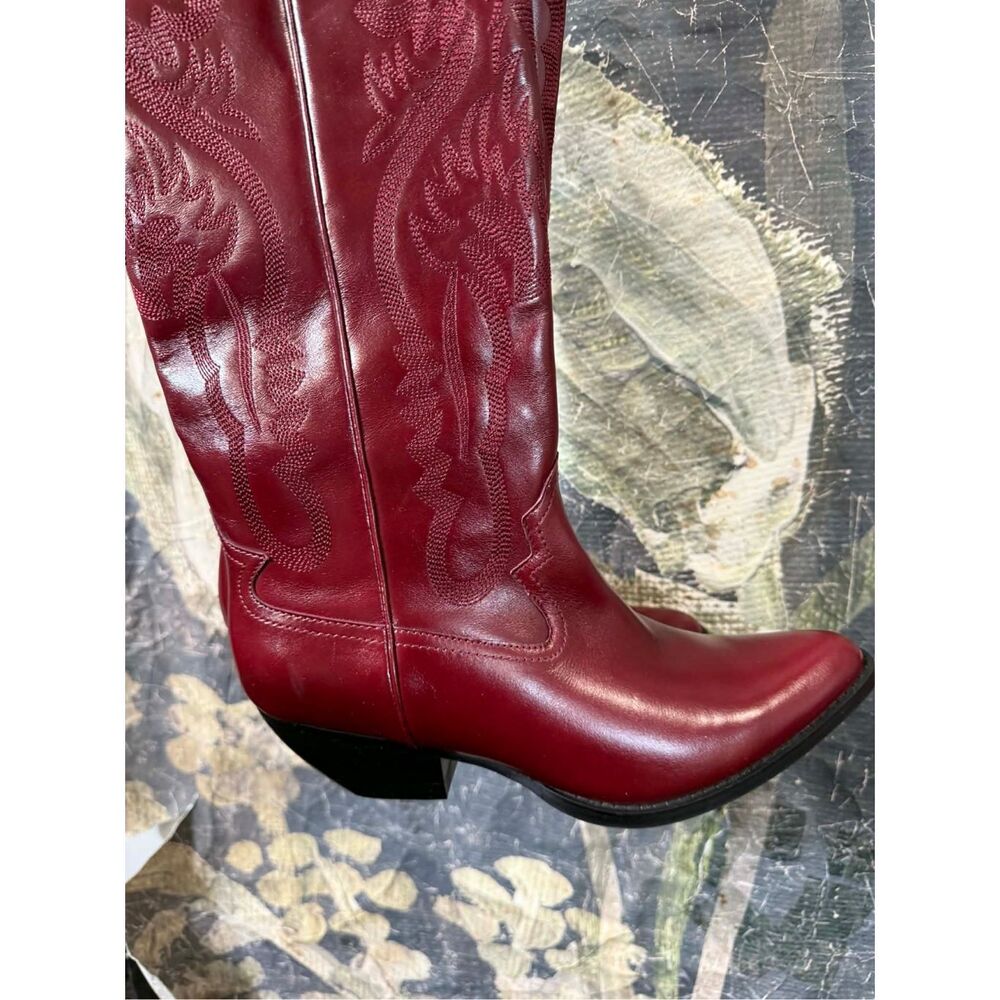 Free People Festival Leather Finn Tall red western boot 8.5 - Picture 7 of 12